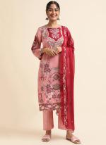 Faux Georgette Pink Traditional Wear Zari Work Straight Suit